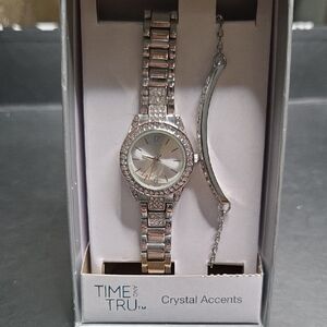 Time and Tru Silver Crystal Accent Watch Set